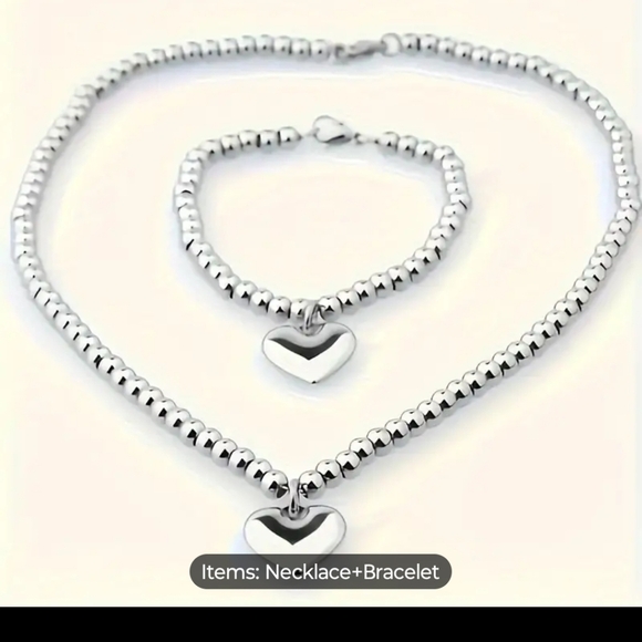 Jewelry - NWOT 1 Pc Necklace+1 PcBracelet Stainless Steel Jewelry Set Glossy Heart Pendant